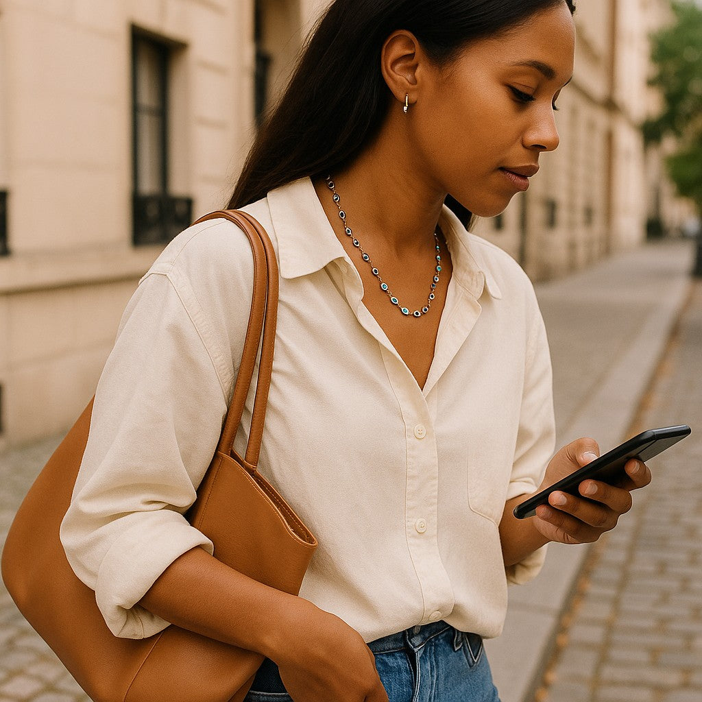 Bohemian Gold Necklace with Multiple Blue Evil Eyes