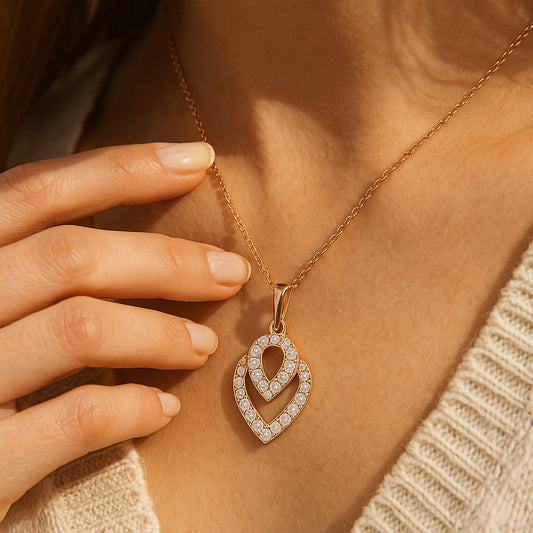 18K Gold Plated Interlocking Hearts Pendant with Pave Crystals
