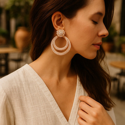 Gold Plated Multi-Layer Crystal Hoop Earrings