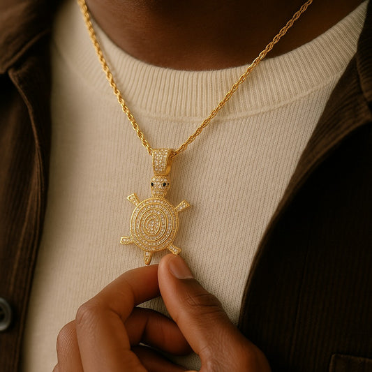 Men's / Women's Gold Crystal Turtle Pendant - Unique Animal Lover Gift