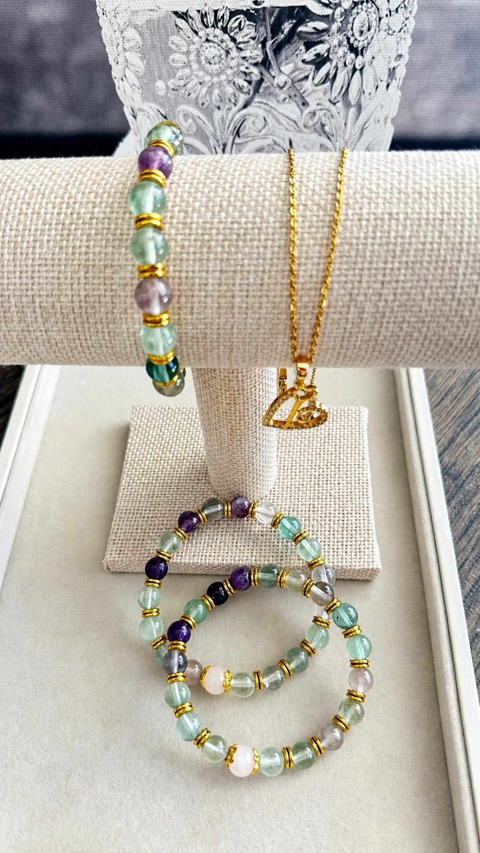 Inner Peace Crystal Bracelet — Rainbow Fluorite & Rose Quartz