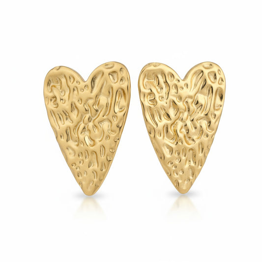 18K Gold Plated - Heart Texture Stub Earring