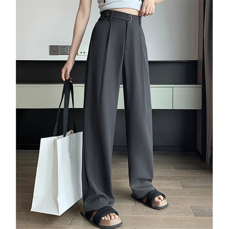 Summer Women's Casual Pants Wide Leg Pants Elegant Office Lady  High Waist Loose Trousers Female