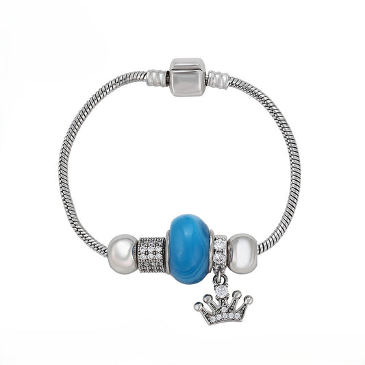 Silver Crown Charm Snake Chain Bracelet