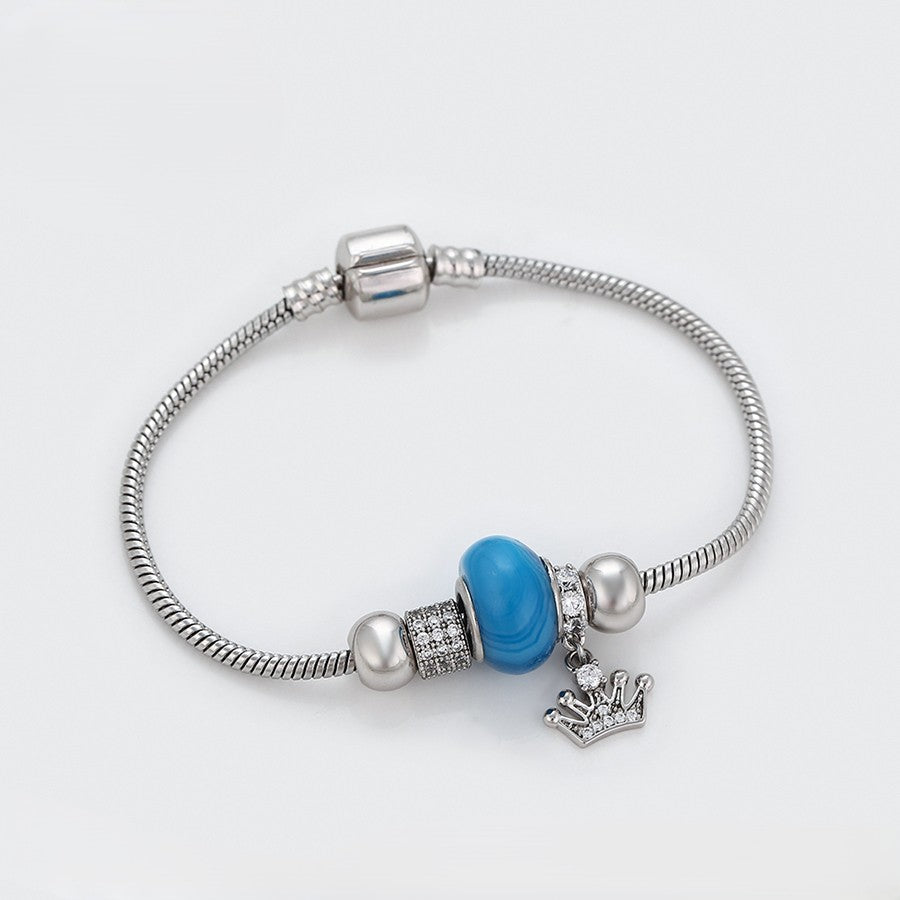 Silver Crown Charm Snake Chain Bracelet
