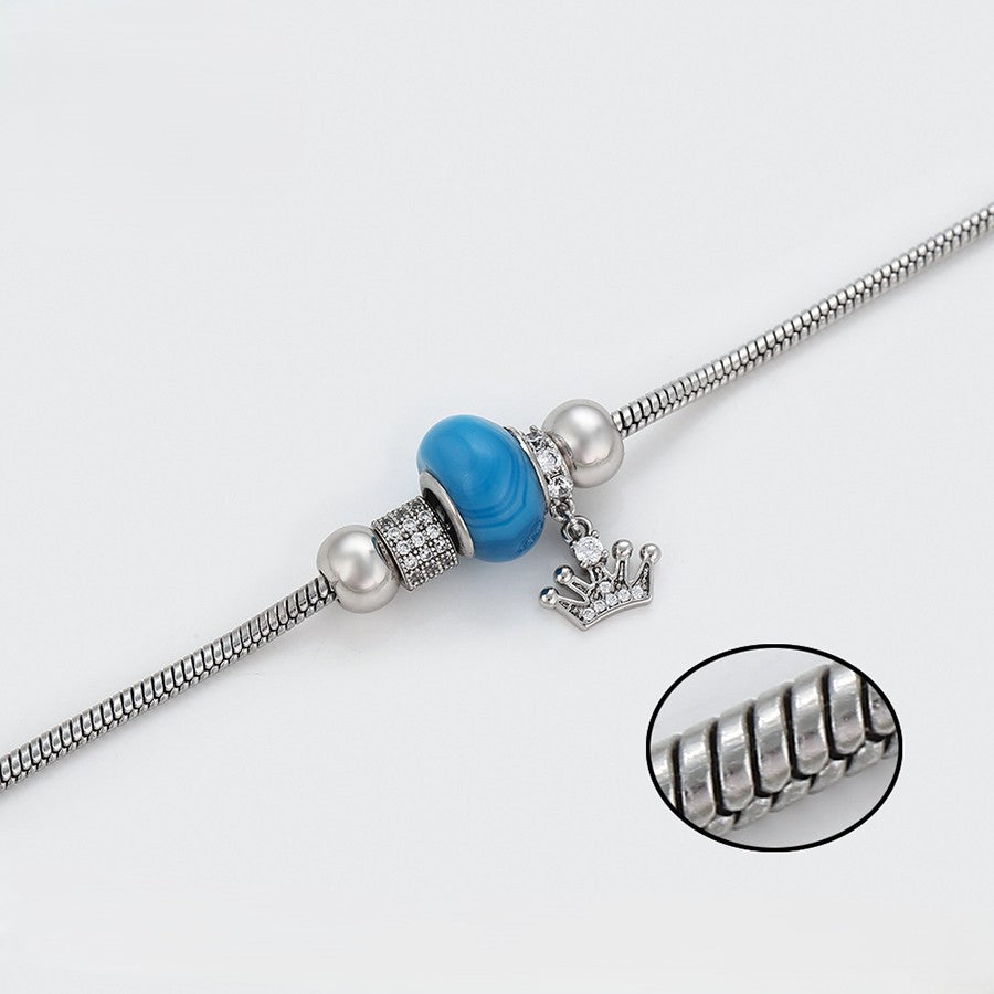 Silver Crown Charm Snake Chain Bracelet
