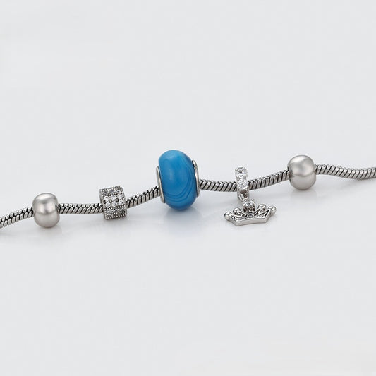 Silver Crown Charm Snake Chain Bracelet