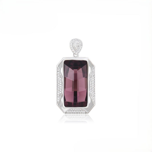 Empress Amethyst Purple Crystal Medallion Pendant | Platinum Plated Emerald Cut Geometric Statement Charm