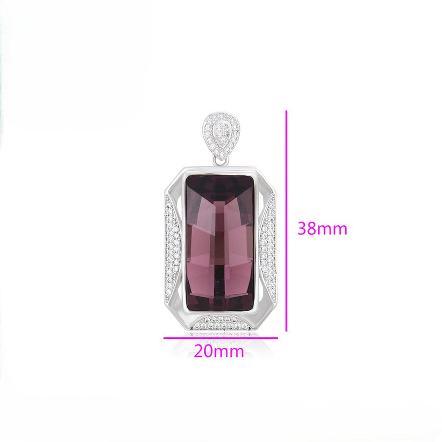 Empress Amethyst Purple Crystal Medallion Pendant | Platinum Plated Emerald Cut Geometric Statement Charm