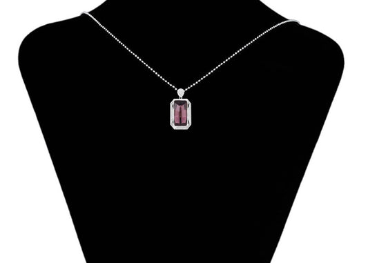 Empress Amethyst Purple Crystal Medallion Pendant | Platinum Plated Emerald Cut Geometric Statement Charm