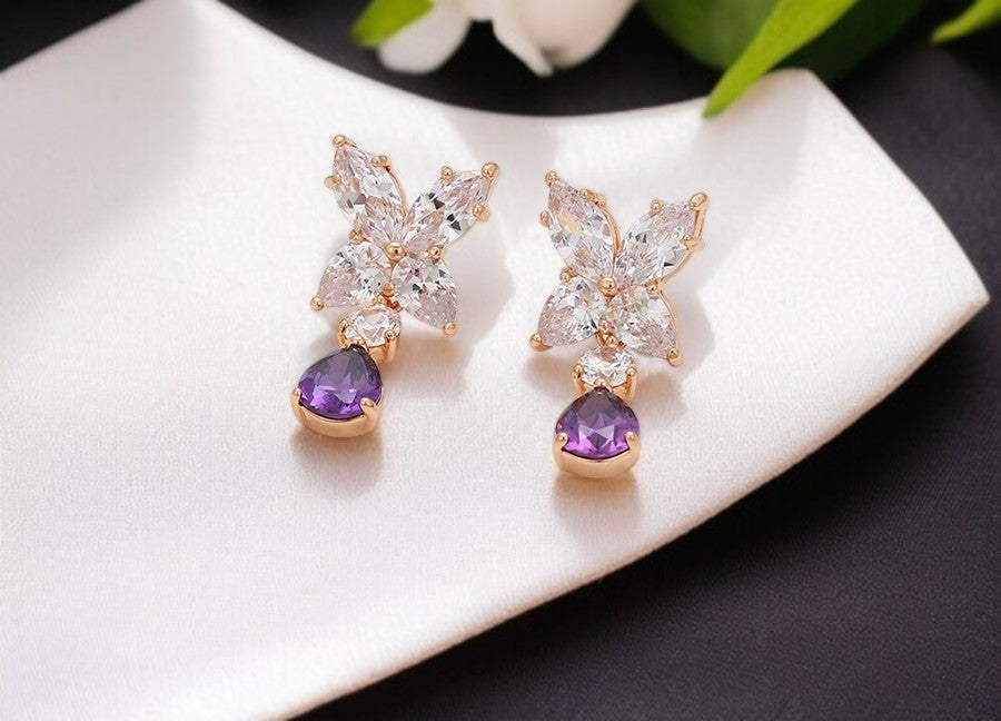 14K Rose Gold Plated Butterfly Pendant & Stud Earrings Set