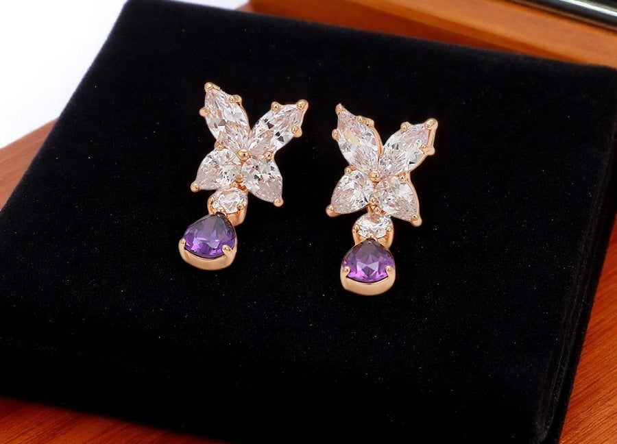 14K Rose Gold Plated Butterfly Pendant & Stud Earrings Set