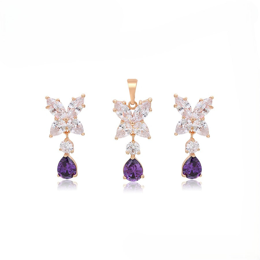 14K Rose Gold Plated Butterfly Pendant & Stud Earrings Set
