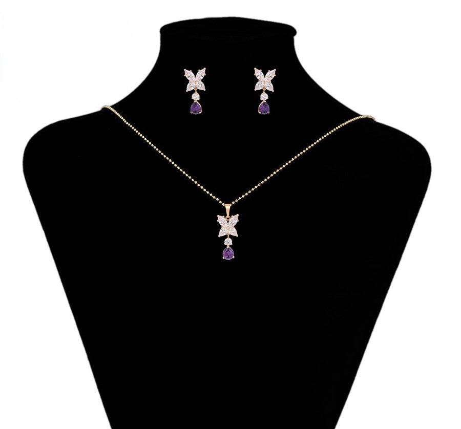 14K Rose Gold Plated Butterfly Pendant & Stud Earrings Set