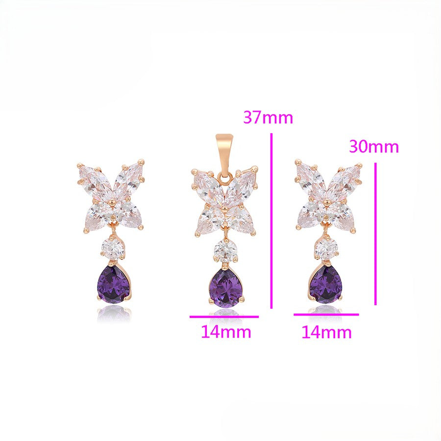 14K Rose Gold Plated Butterfly Pendant & Stud Earrings Set