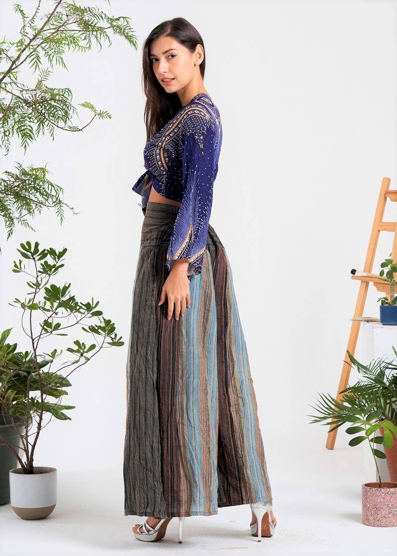 Multi-colors Wide-leg Elastic Waist Pants