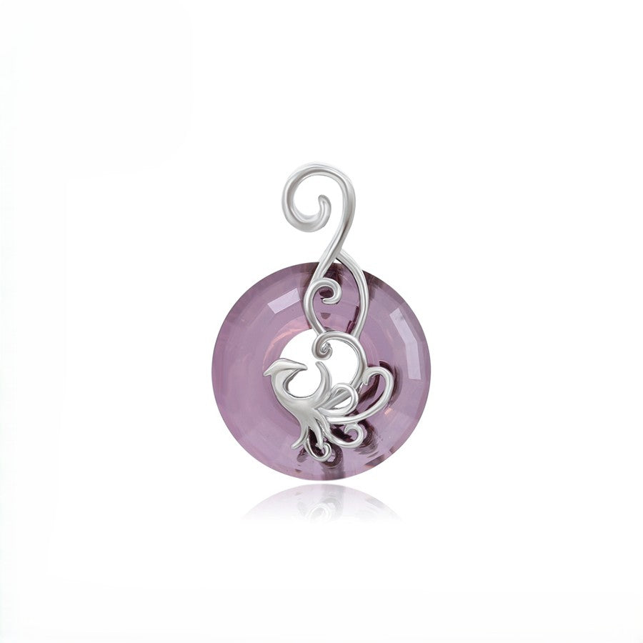 Phoenix Rising Amethyst Crystal Pendant | Platinum Plated Filigree Lavender Donut Necklace Charm