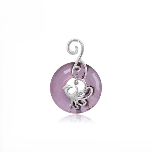 Phoenix Rising Amethyst Crystal Pendant | Platinum Plated Filigree Lavender Donut Necklace Charm