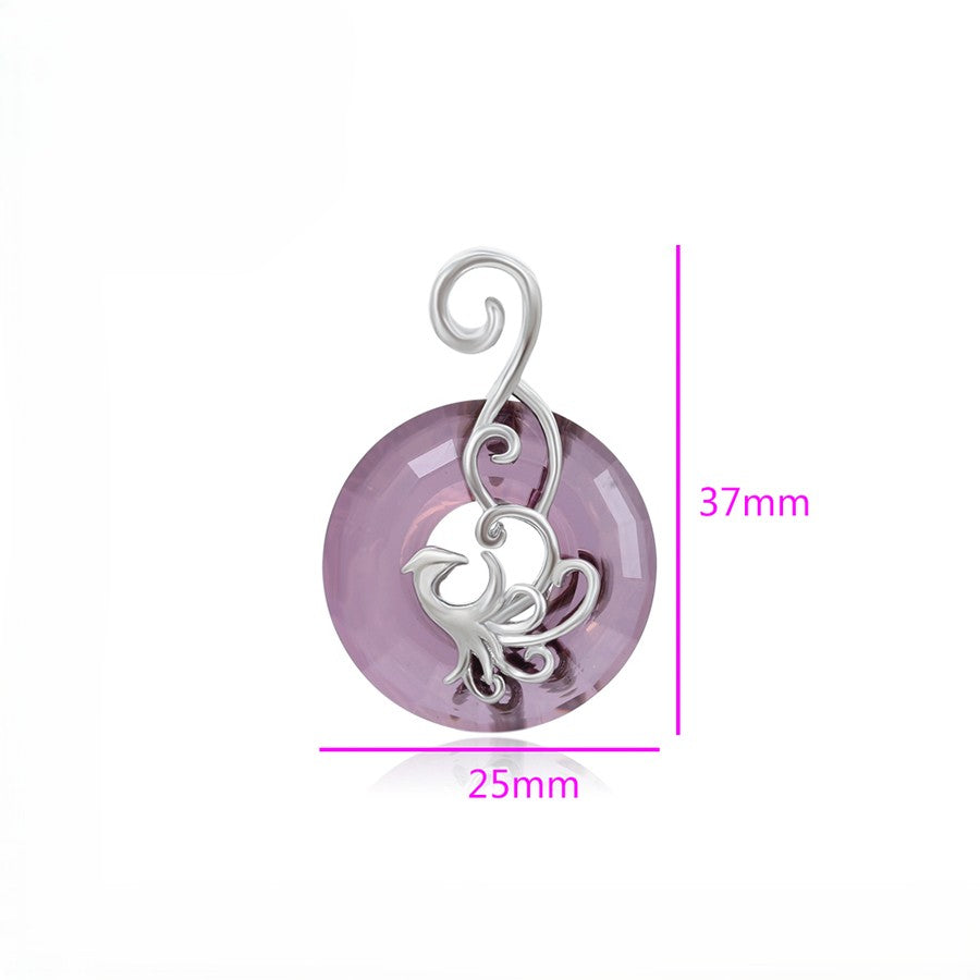 Phoenix Rising Amethyst Crystal Pendant | Platinum Plated Filigree Lavender Donut Necklace Charm