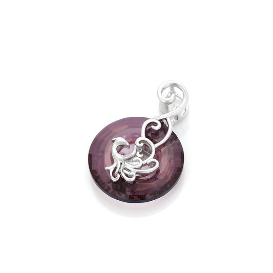 Phoenix Rising Amethyst Crystal Pendant | Platinum Plated Filigree Lavender Donut Necklace Charm