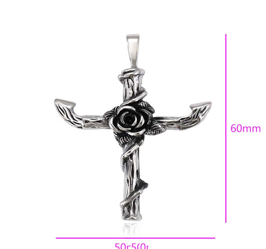 Sterling Silver Rose Cross Pendant