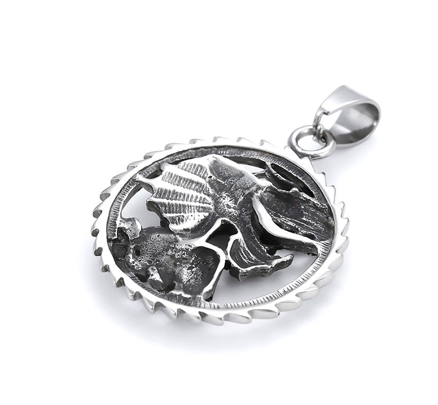 Dragon with Skull and Rose Charm in Sterling Silver