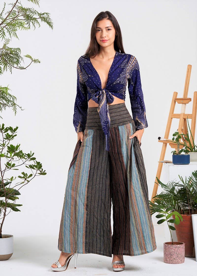 Multi-colors Wide-leg Elastic Waist Pants