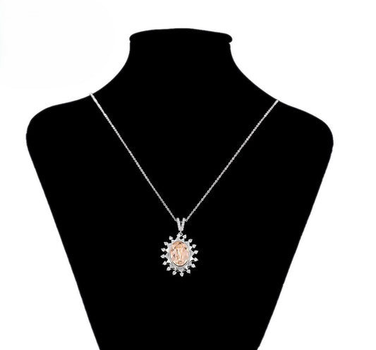 Aurora Champagne Quartz Sunburst Necklace | Platinum Plated Oval Crystal Halo Statement Pendant