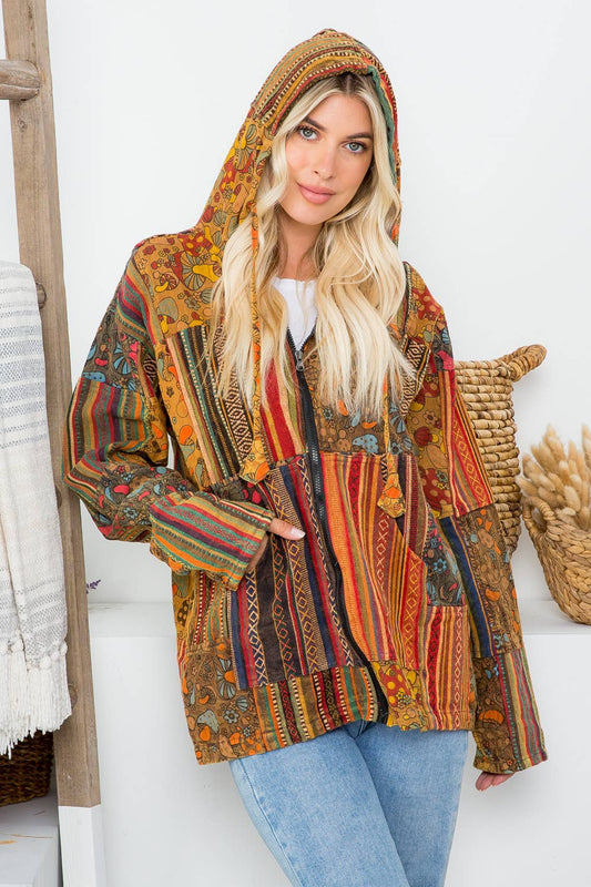Patchwork Hoodie Jacket - 100% Cotton