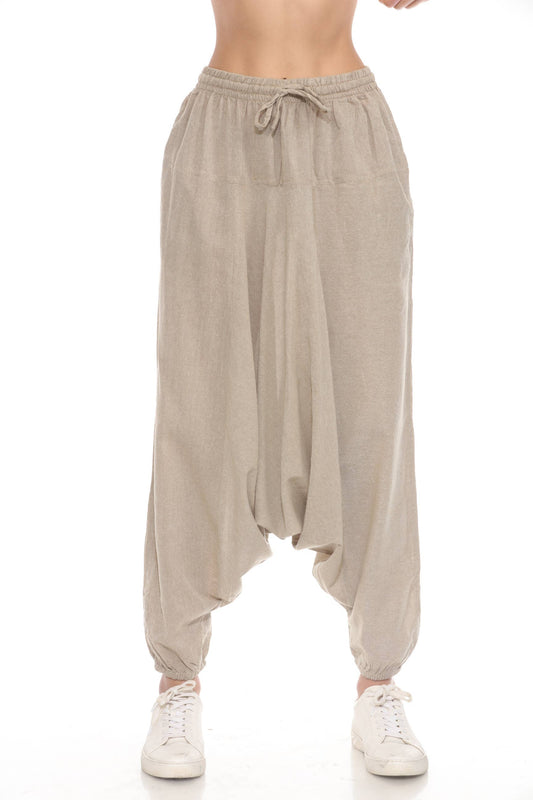 Cotton Natural Solid Boho Hippie Lightweight Harem Pants