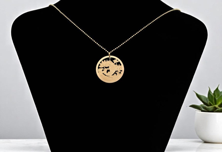 18K Gold Plated Round Koi Fish &amp; Lotus Flower Pendant &amp; Leve rback Earrings Set