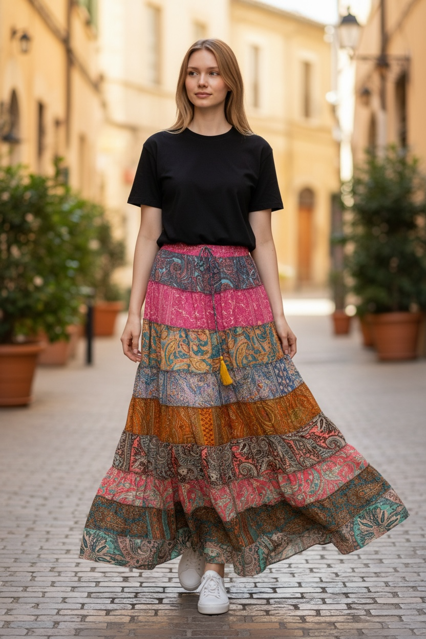 Multi-patch Maxi Skirt