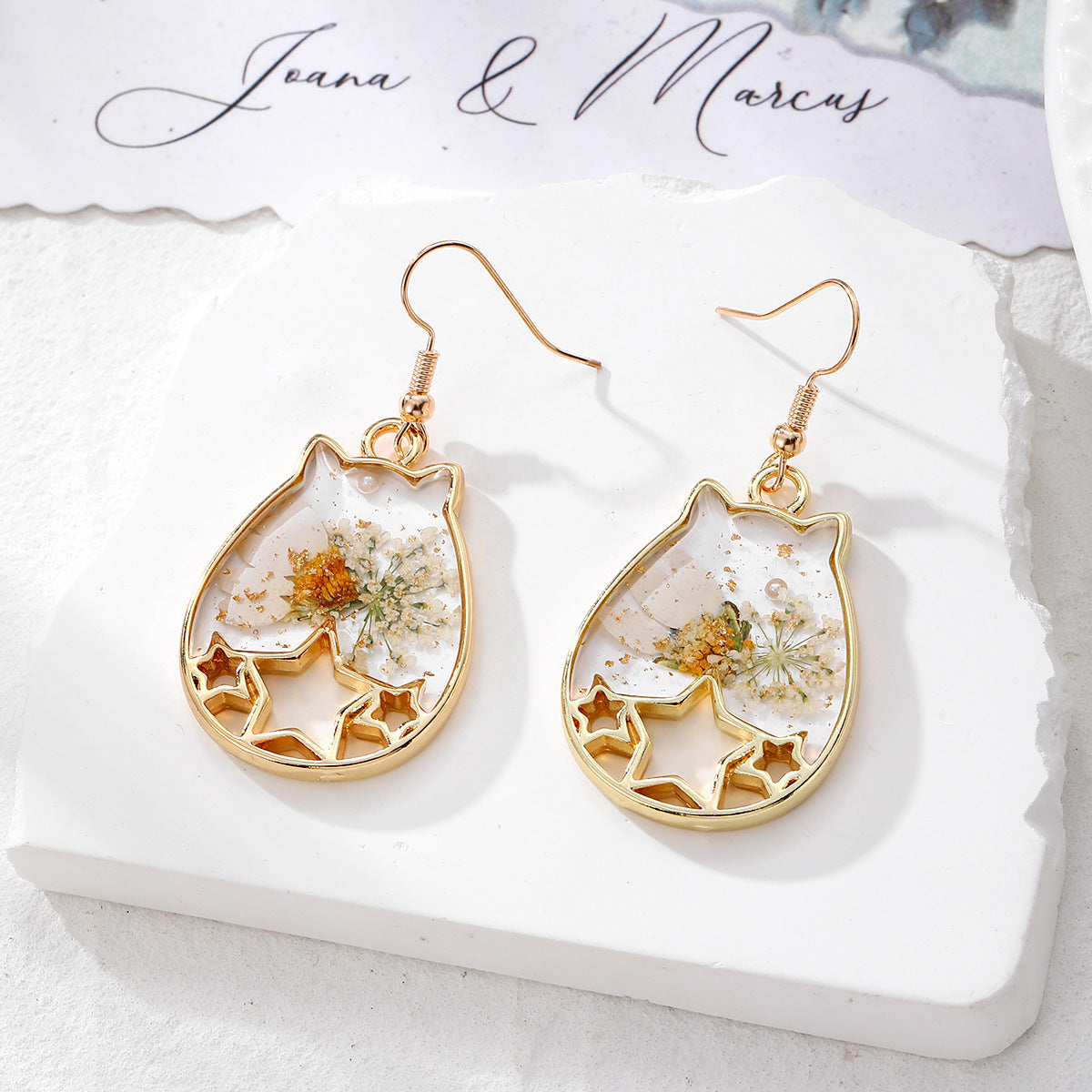 Halloween Pressed Flower Earrings — Bat, Pumpkin, Cat & Ghost