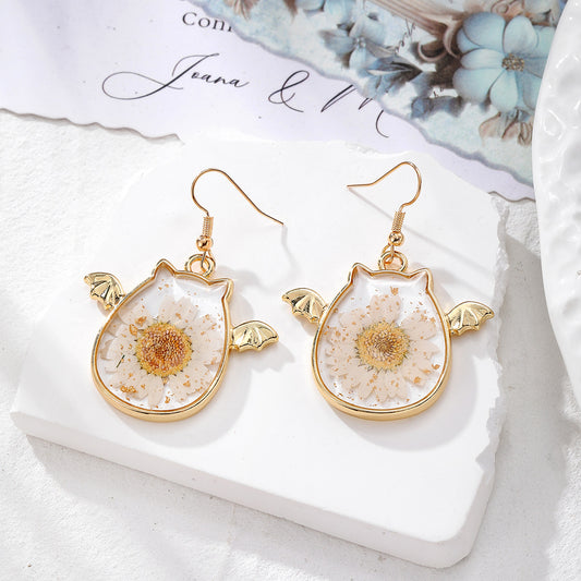 Halloween Pressed Flower Earrings — Bat, Pumpkin, Cat & Ghost