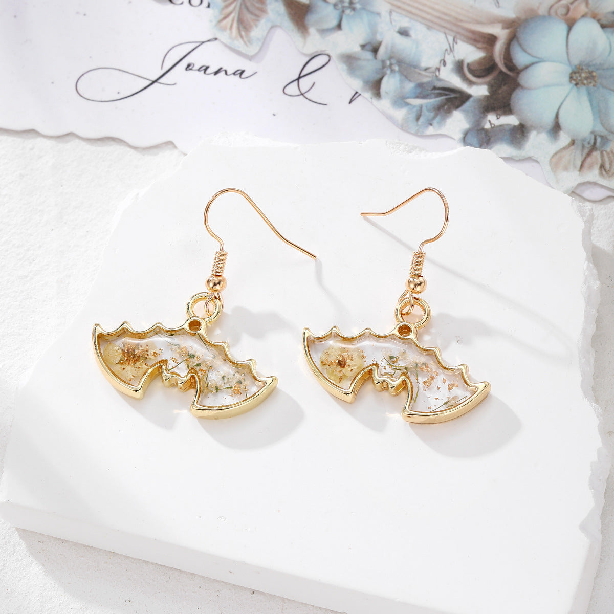 Halloween Pressed Flower Earrings — Bat, Pumpkin, Cat & Ghost