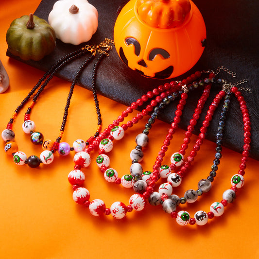 Halloween Beaded Necklace & Bracelet — Ghost, Bat, Pumpkin & BOO