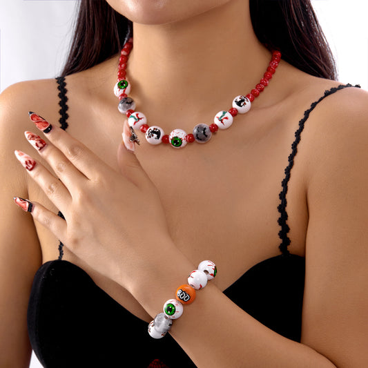 Halloween Beaded Necklace & Bracelet — Ghost, Bat, Pumpkin & BOO