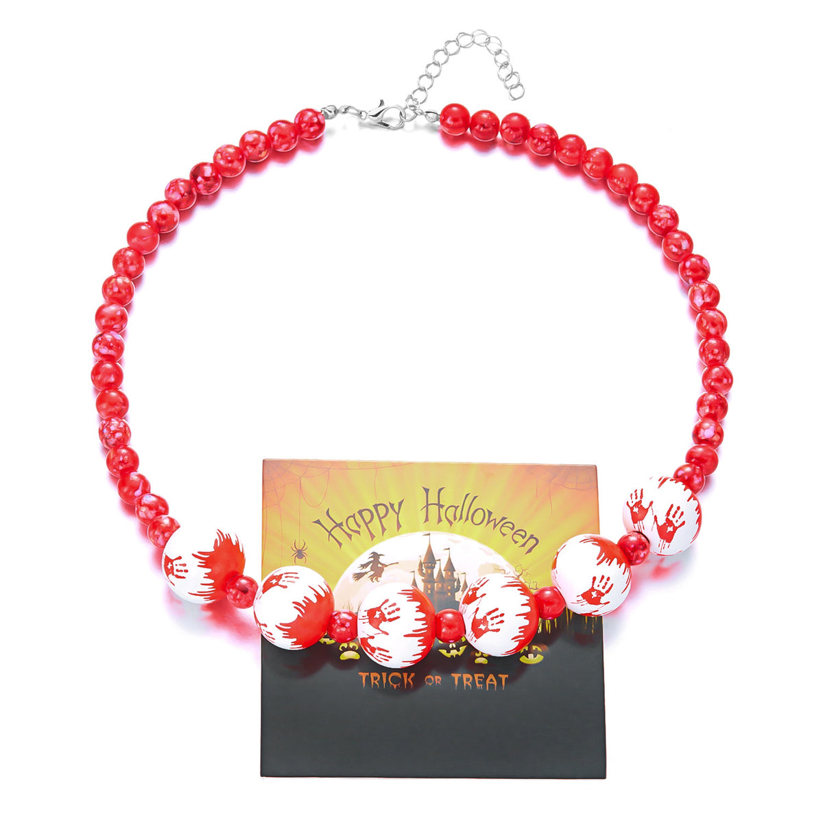 Halloween Beaded Necklace & Bracelet — Ghost, Bat, Pumpkin & BOO