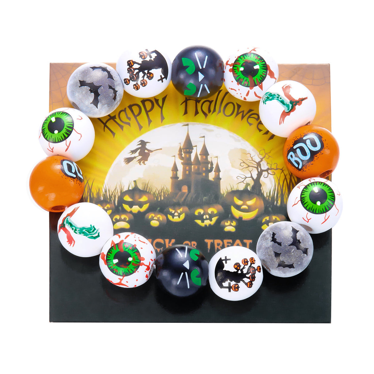 Halloween Beaded Necklace & Bracelet — Ghost, Bat, Pumpkin & BOO