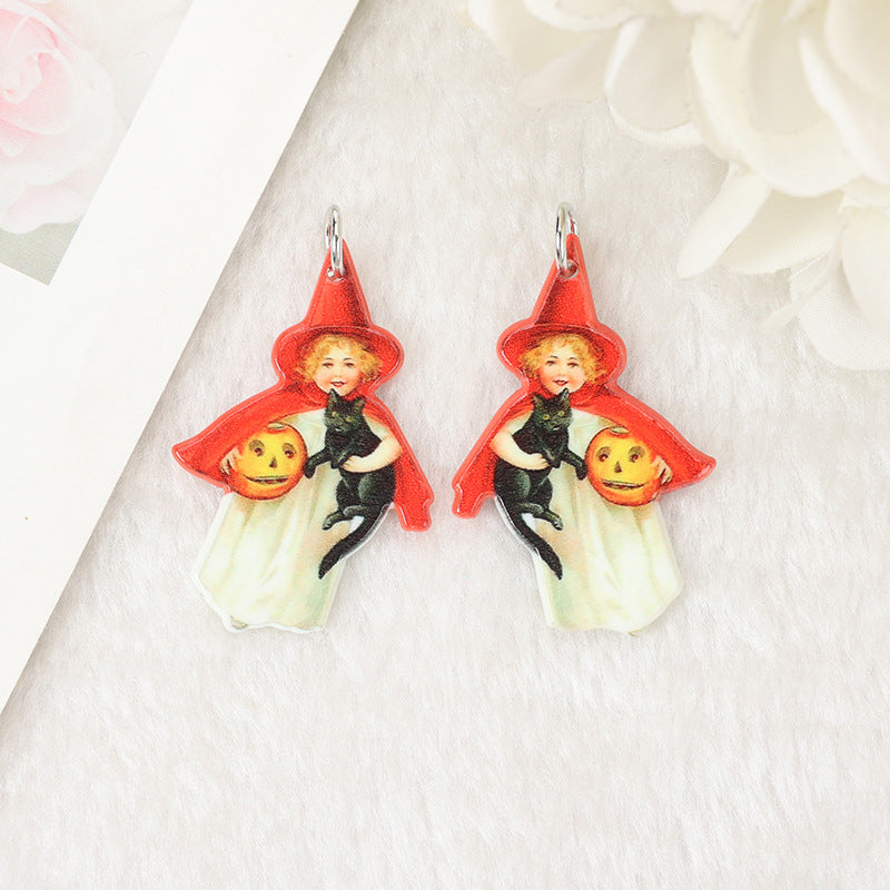 Retro Halloween Earrings — Witch, Black Cat & Pumpkin