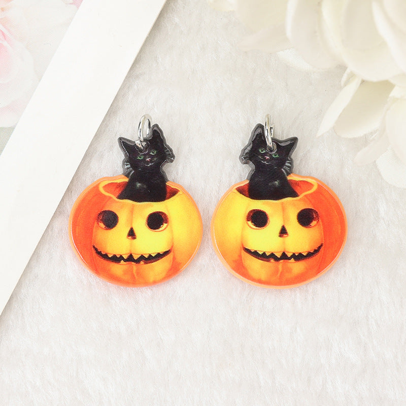 Retro Halloween Earrings — Witch, Black Cat & Pumpkin