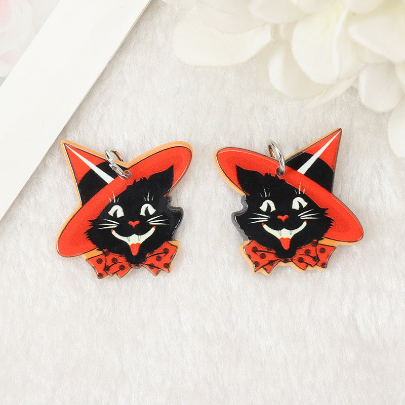 Retro Halloween Earrings — Witch, Black Cat & Pumpkin