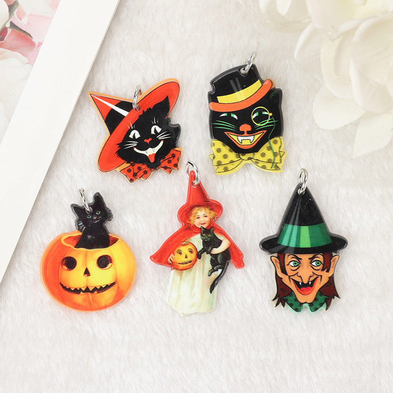 Retro Halloween Earrings — Witch, Black Cat & Pumpkin