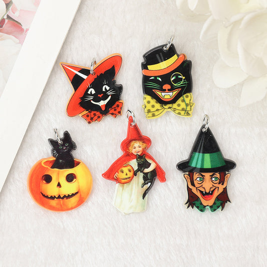 Retro Halloween Earrings — Witch, Black Cat & Pumpkin