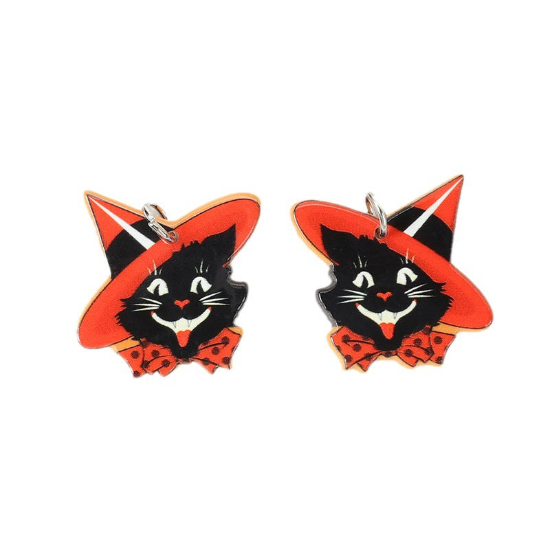 Retro Halloween Earrings — Witch, Black Cat & Pumpkin