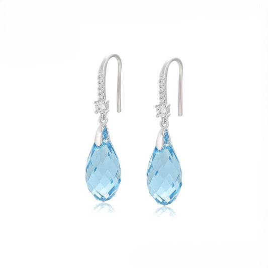 Aquamarine Crystal Teardrop Earrings - 92641