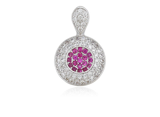 Round Ruby and Diamond Halo Pendant in Platinum Plated