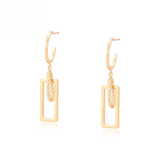 Stylish 18K Gold Plated Rectangle and Chain Earrings
