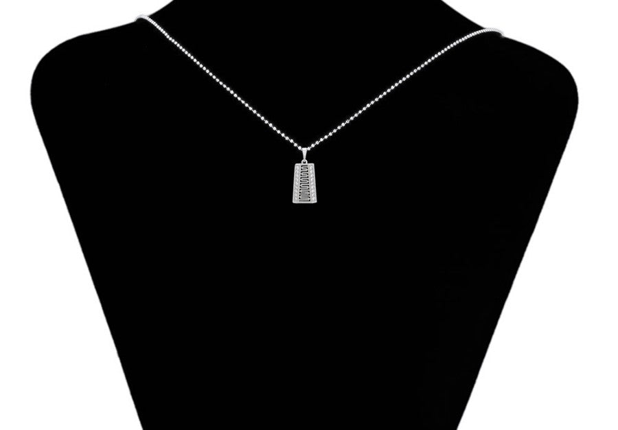 Greek Key Geometric Pendant | Platinum Plated Openwork Meander Pattern Crystal Border Charm
