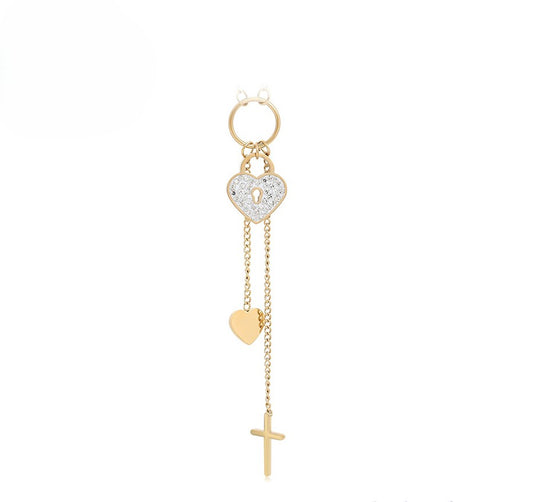 14K gold Plated - Heart Lock, Heart, and Cross Charm Layered Necklace